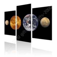 Planetary System Space by Split 3 Panels | Canvas (Rolled) | 3 Panels Wall art