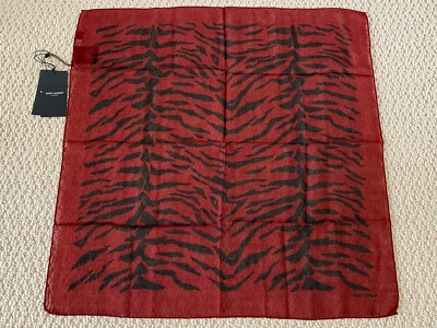 NWT Saint Laurent YSL Red Black Zebra Print Wool Logo Square