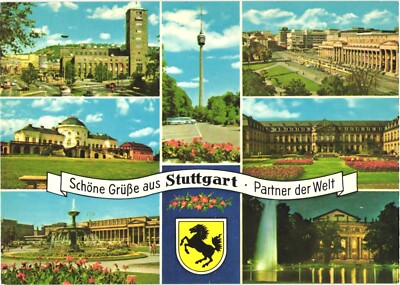 Stuttgart Germany City Hall Central Station Schlossplatz TV Tower Postcard
