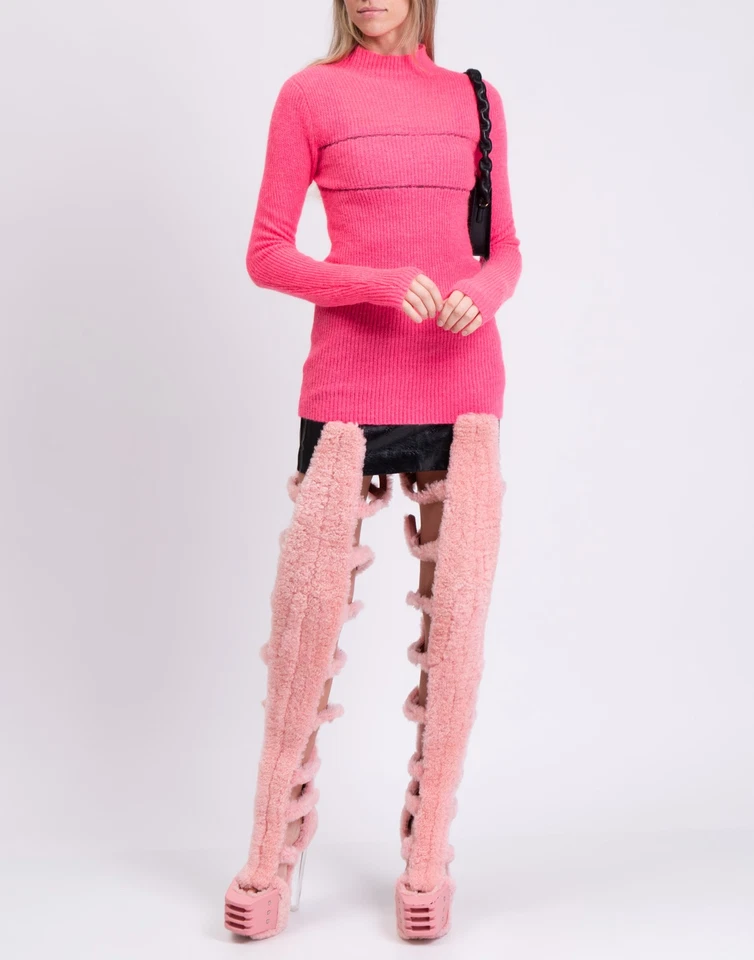 RRP€361 MSGM Turtleneck Jumper Size M Pink Mohair Wool Blend Made in Italy - Image 2 of 4