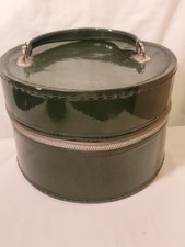 1960s Faux Patent Leather Floral Lining Wig Box  Hat Box  Green 10x7