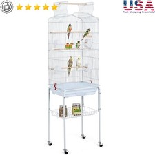 Large Rolling Metal Bird Cage W/ Open Top Interactive Play Top  Stand New