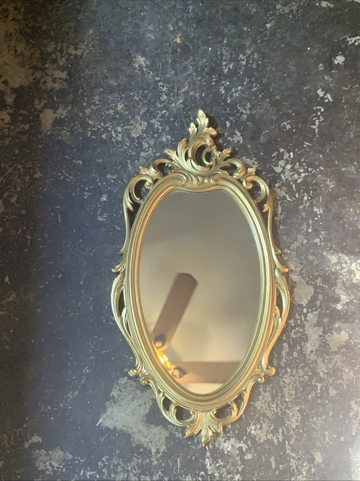 Винтажное золотое настенное зеркало 1965 французское кантри рококо сирокко США 30x16 - Изображение 3 из 4