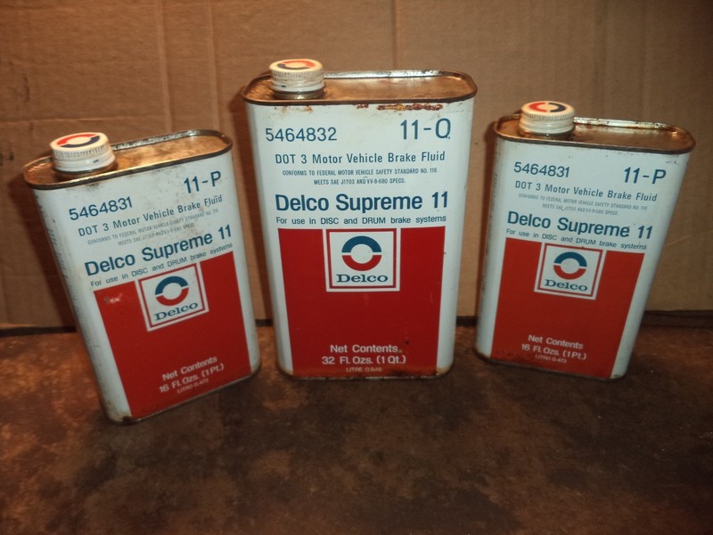 Vintage 3 LOT DELCO SUPREME 11 BRAKE FLUID QUART-PINTS OIL CANS GENERAL MOTORS