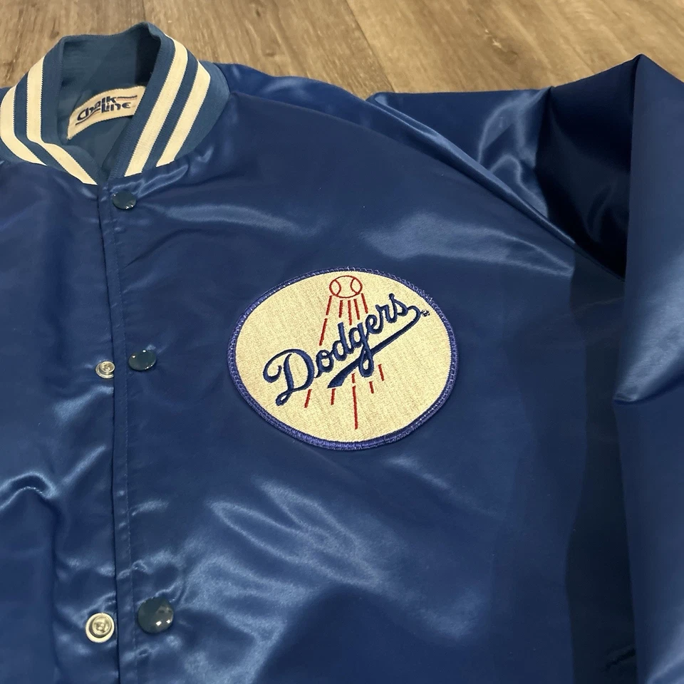 Jaqueta de cetim vintage LA Dodgers linha de giz masculina GG alta em perfeito estado backhit! - Imagem 4 de 4