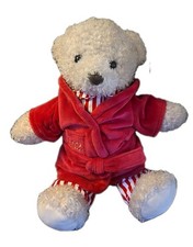 Nwt FAO Schwarz Teddy Bear Plush Red Robe Striped Pajamas 12  Stuffed Animal