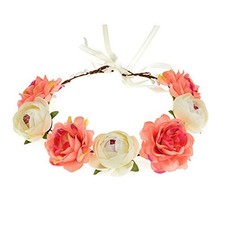 Women Rose Floral Crown Hair Wreath Leave Flower Headband with Adjustable