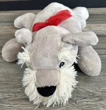 Walmart Gray Laying Puppy Plush 16" Schnauzer Dog Red Bow PREOWNED Sewn Eyes