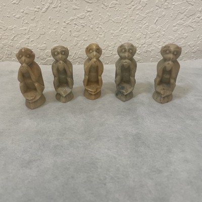 Vintage Carved Agate/Stone 5 Wise Monkeys  2.5 inches Tall