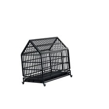 Heavy Duty Folding Dog Crate with 2-Door Design, Wheels  Pointed Roof, 48 Inch