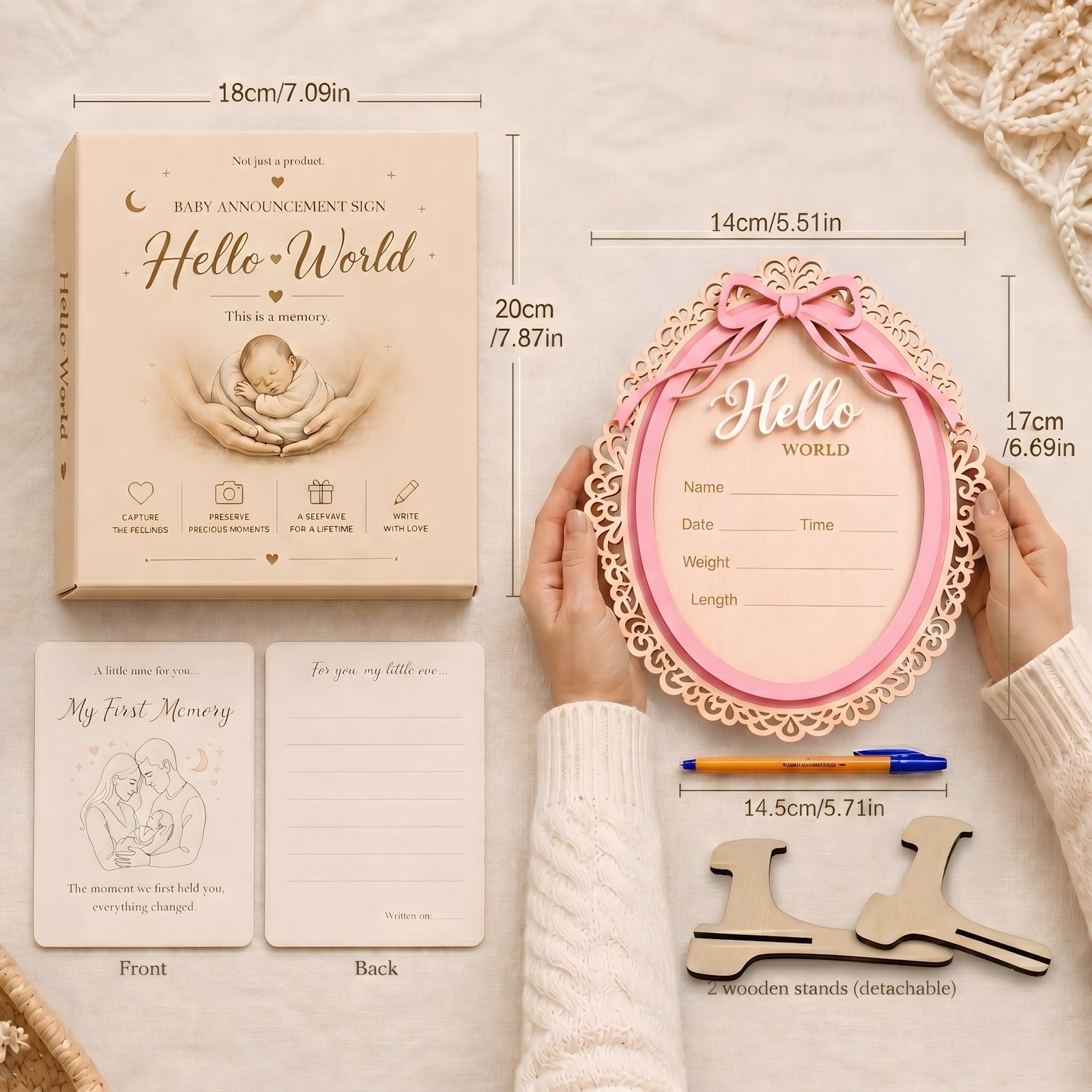 как выглядит Baby Announcement Sign  Hello World Newborn Sign in 3D Wood with Charming Pi... фото