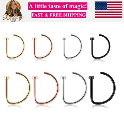 8PCS Titanium Fake Nose Ring Hoops Set D Shaped Fake Nose Ring Hoops Set, Sil...