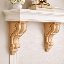 Pair of 18 Inch Maple Wood Decorative Corbel Brackets Hand Carved Stain Grade