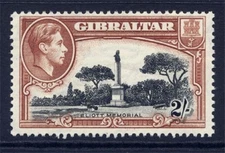 GIBRALTAR 1938-51 KGVI DEFINITIVE 2/- BLACK & BROWN VFUM. STANLEY GIBBONS 128a.