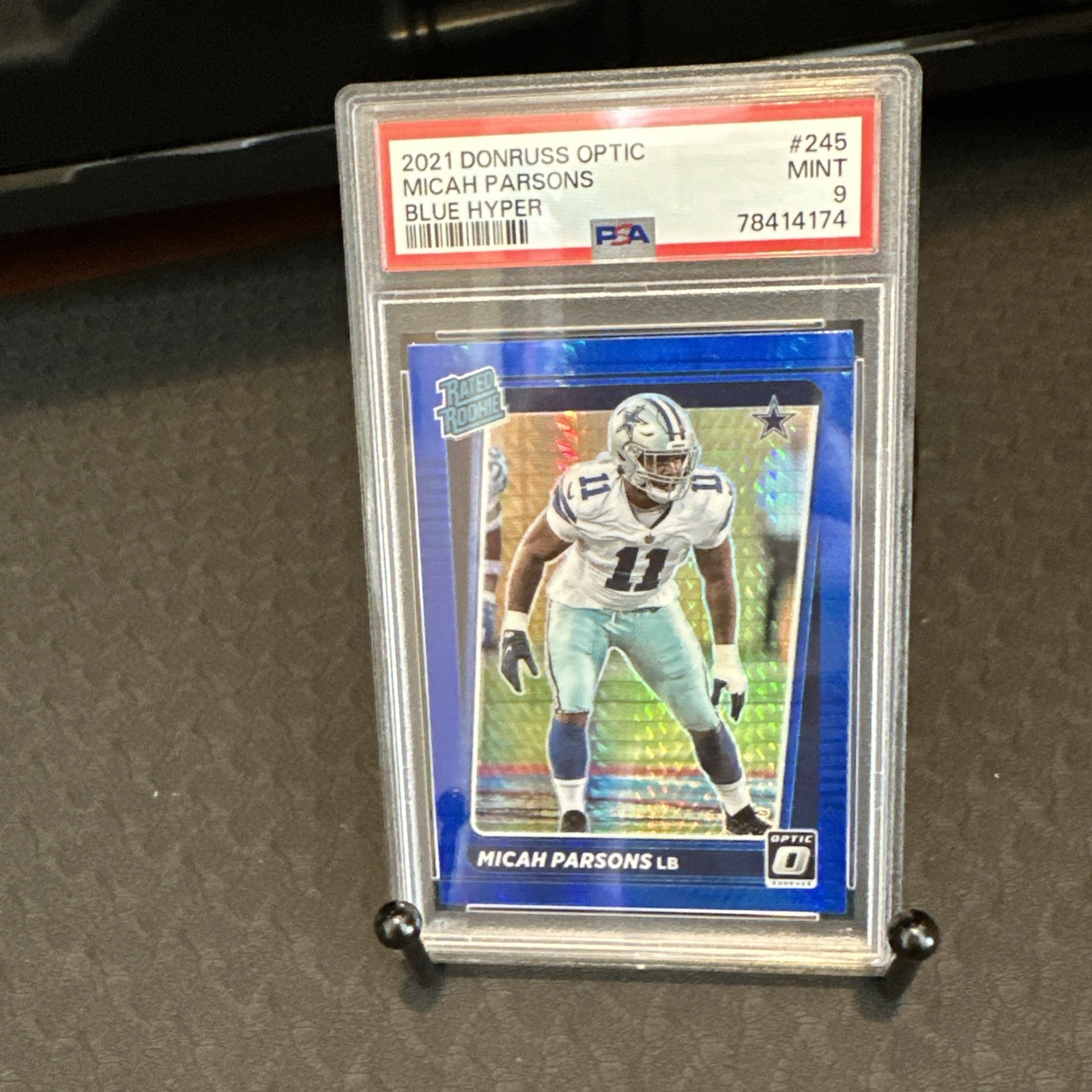 2021 Donruss Optic Micah Parsons #245 Blue Hyper Prizm Rookie PSA 9 Mint