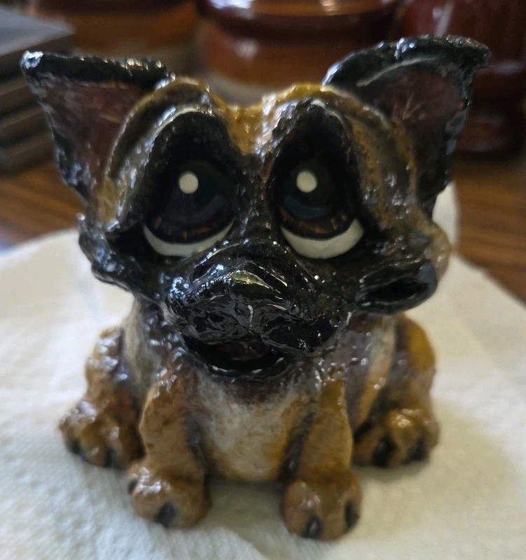 Adorable-1 Of A Kind-Resin- Big Eyed German Shepherd  Brown 4" Tall