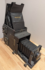 Graflex RB Auto 3 1/4 x 4 1/4 Camera with Kodak f/4.5 lens  Wooden Tripod  bag
