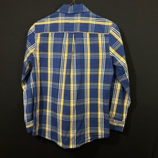 Chaps Men's Plaid Button-Up Long Sleeve Shirt Navy Yellow Stretch Easy Care S/P