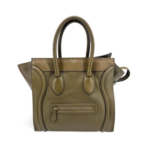 Celine Drummed Calfskin Micro Luggage Bag Women Khaki One Size