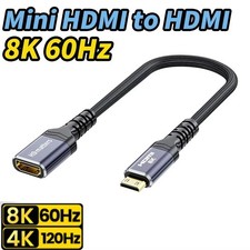 8K HDMI 2.1 Mini HDMI to HDMI Female Adapter Bi-direction Cable 0.25M 4K 120Hz