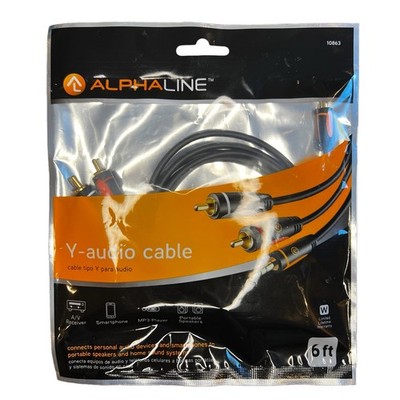 Alphaline Y-Audio Cable 6ft 3.5mm to RCA Stereo 24K Gold Plated Connectors 10863