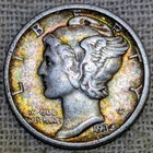 1934 Mercury Dime VF/XF : Rainbow Tone, Both Sides - .9 Fine Silver Coin