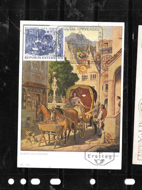 AUSTRIA #731 1964 STAMP POSTCARD POST CARD HORSE DRWN COACH COMMEMORATIVE STAMP