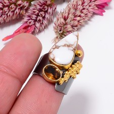 Wild Horse Jasper, Smokey Black  Gold Plated 925 Sterling Silver Ring s.6.5 S17