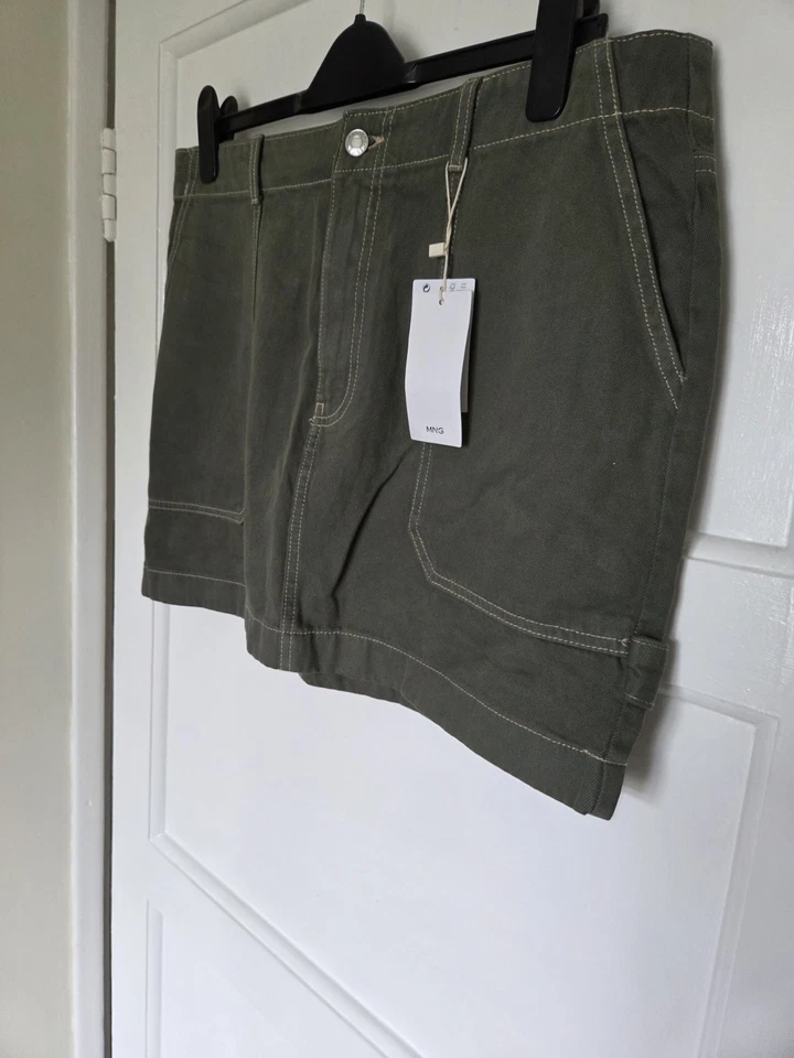 Mango Khaki Denim Mini Skirt- Size L - Image 2 of 4