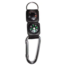 3 in 1 Multi-Function Compass Thermometer Metal Carabiner Key Chain Camping Buck