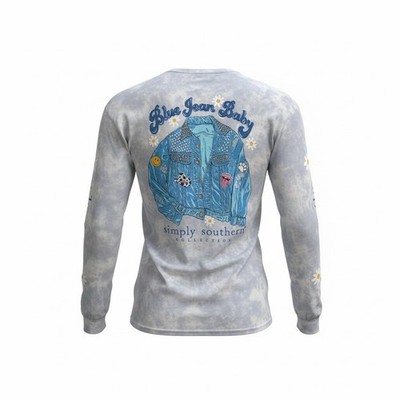 Simply Southern T-Shirt Womens 2XL Gray Tie-Dye Daisy Graphic L/S blue Jean baby