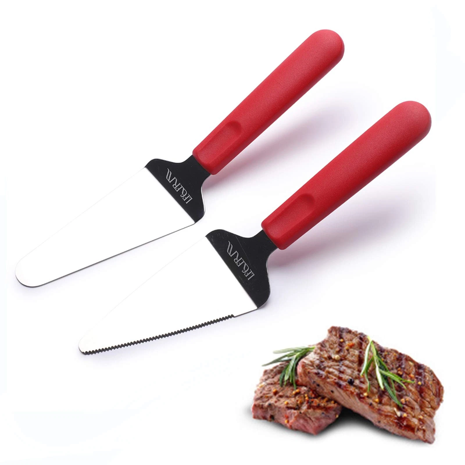 Professional Stainless Steel Pie Spatula Server - 2-Pack Red Cake Cutter & Pi...