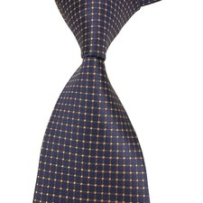 New Luxury Plaid Dark Blue Gold Jacquard Woven Men's Silk Skinny Tie Necktie