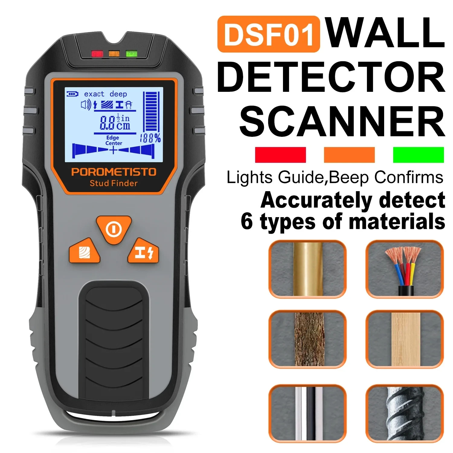 6In1 Stud Finder Wall Scanner Detector Multifunction Wall Scanner for AC Cable W