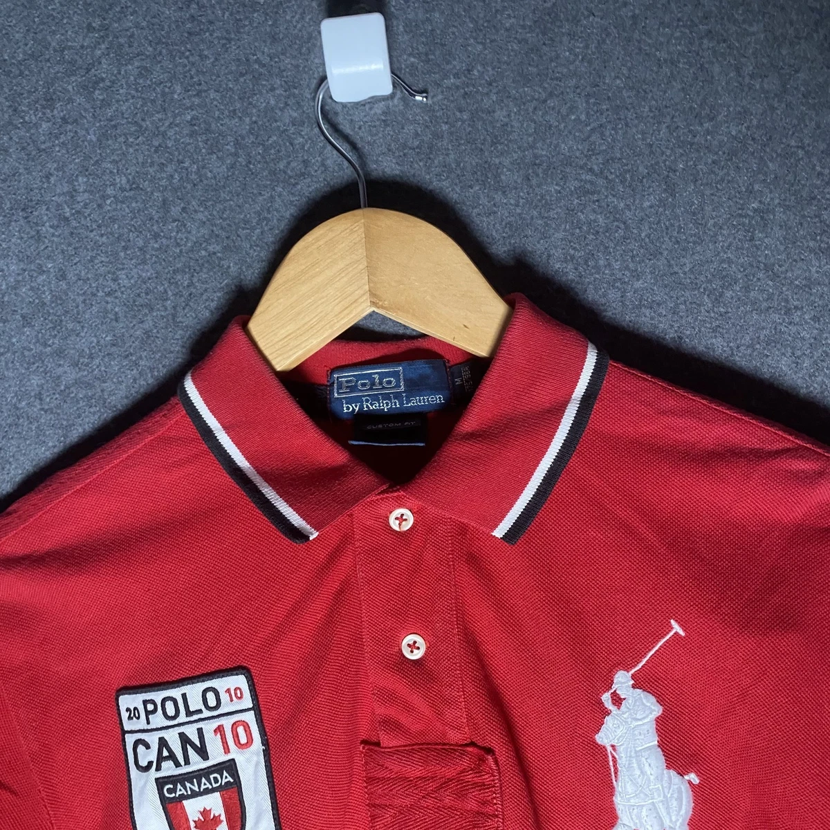 Vintage Polo Ralph Lauren Polo Shirt Mens Medium Red Canada Custom Fit Preppy