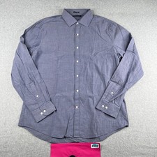 Tommy Hilfiger Shirt XL Blue Dots Slim Fit Stretch Button Up Long Sleeve Mens