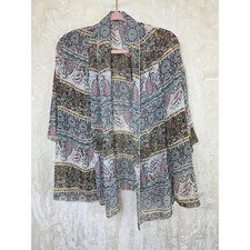 Boho Paisley Floral Patchwork Sheer Kimono Wrap Open Front Cardigan Coverup
