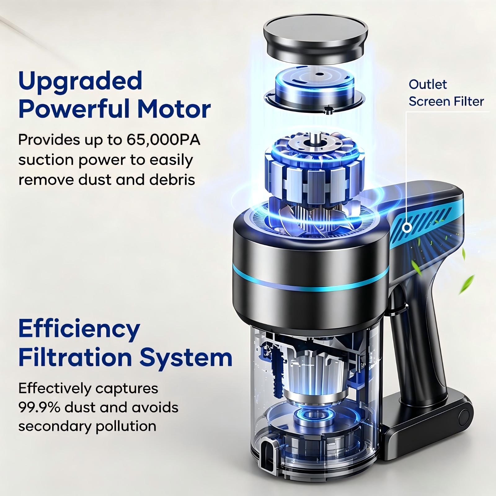 Cordless Vacuum Cleaner 45KPa 45min Runtime 1.5L Pet Hair Carpet Stick Vacuum alternate view 3