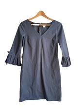 J Crew Dress Womens 0 Black Shift Ruffle Tie Bell Sleeve Midi Party Career Work