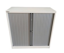Bisley Mid Height White & Silver Tambour Roller Door Cupboard 1 Shelf NO KEYS