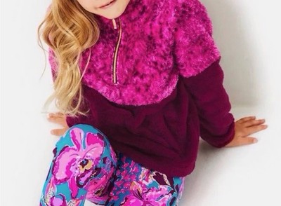 Lilly Pulitzer Girls Pink Solid Fleece 1/4 Zip Sweatshirt Size M (6-7)