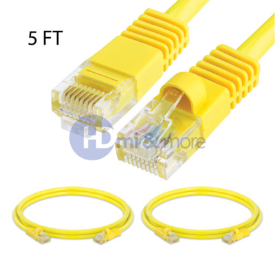 2x 5FT CAT5e Cable Ethernet Lan Network CAT5 RJ45 Patch Cord Internet Yellow