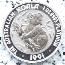 1991 Australia $100 Elizabeth 2nd 1oz Koala Platinum Coin 1oz Platinum 999.5 Excellent 2302.95 per troy oz
