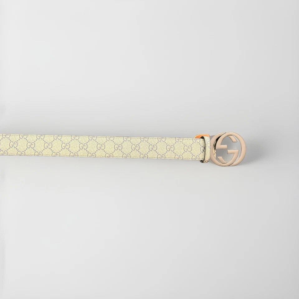 Gucci  Designer Belt Black Buckle Gray Monogram Size 38-40 - Image 2 of 2