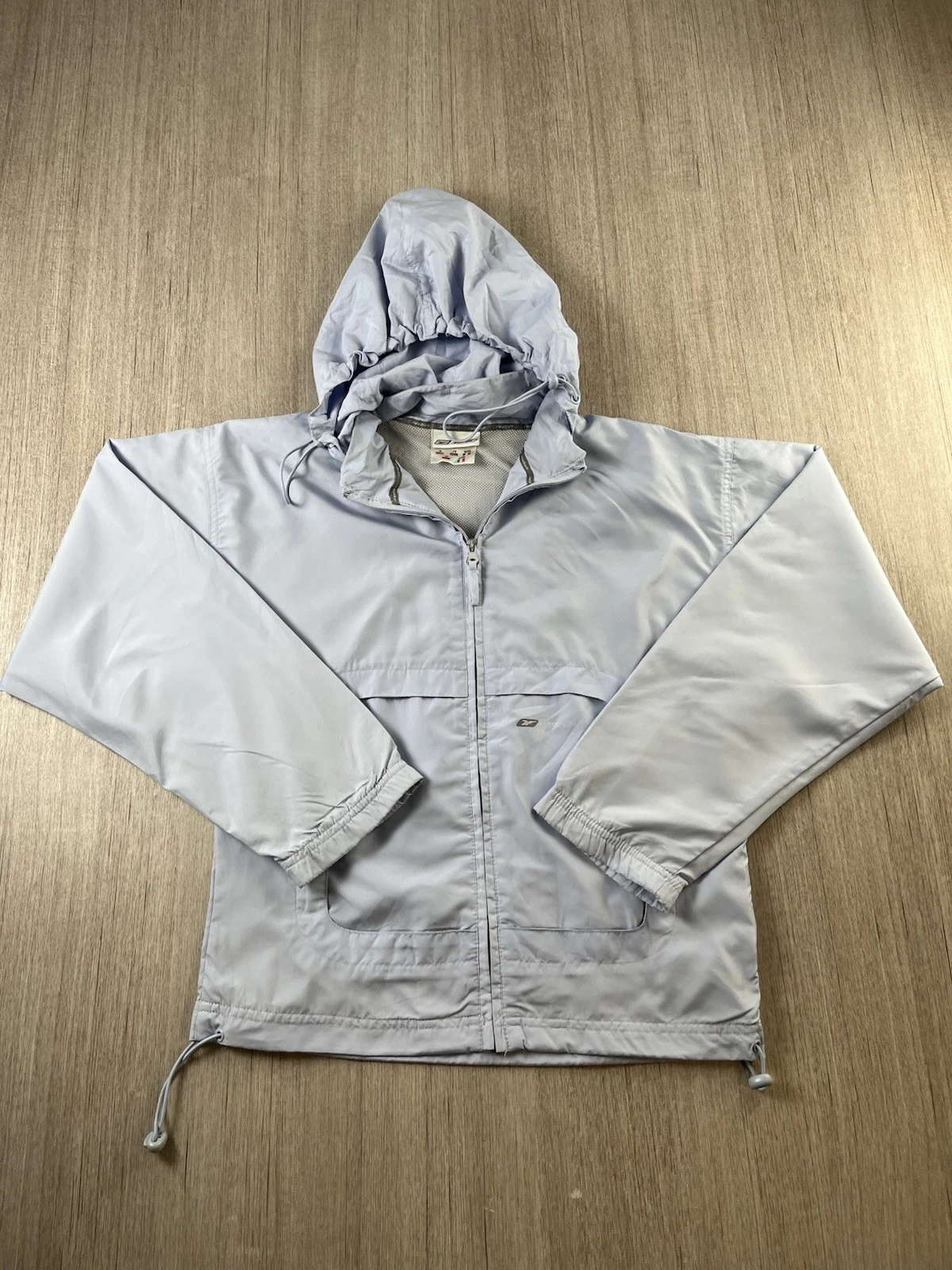 Reebok Vintage 90s Windbreaker Jacket Full Zip Hooded Light Blue Size Small