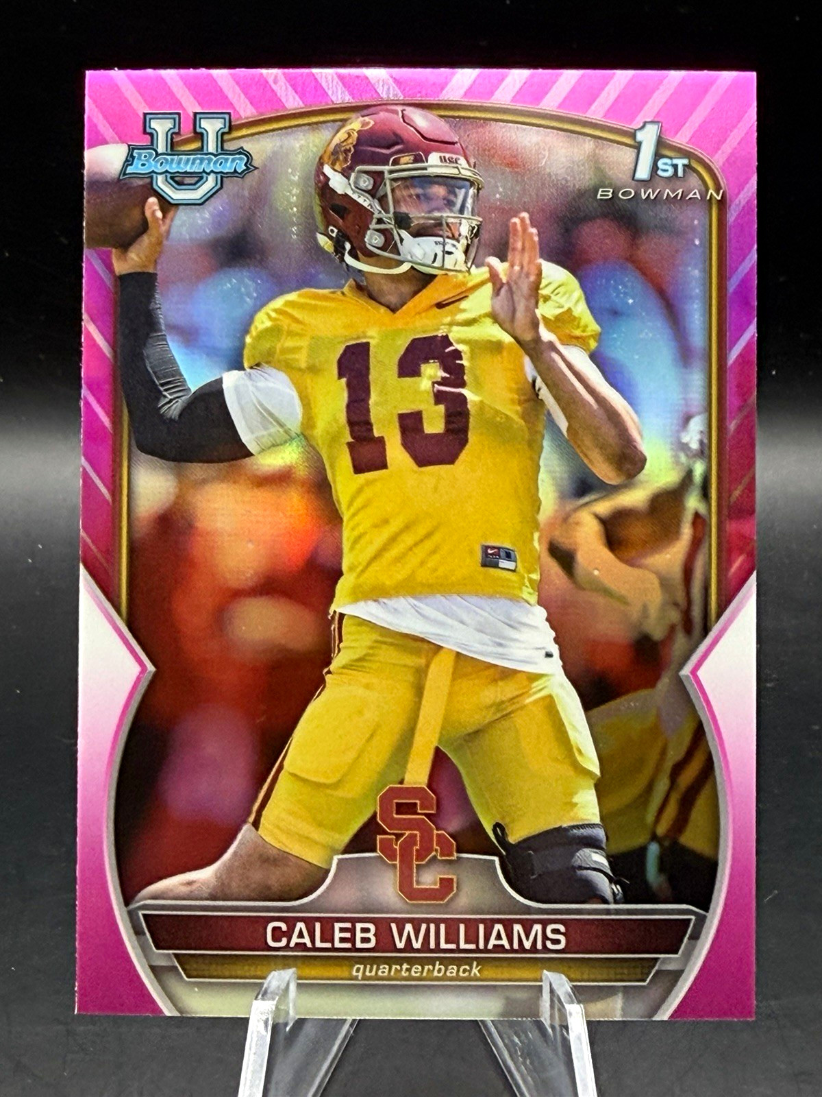 Topps 2022 Bowman Univ Chrome Caleb Williams RC Pink Refractor #50 - USC