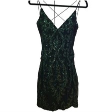 Windsor~Sequin Mini Dress~Black Dark Green~Open Back~Cocktail~Club~Size Small
