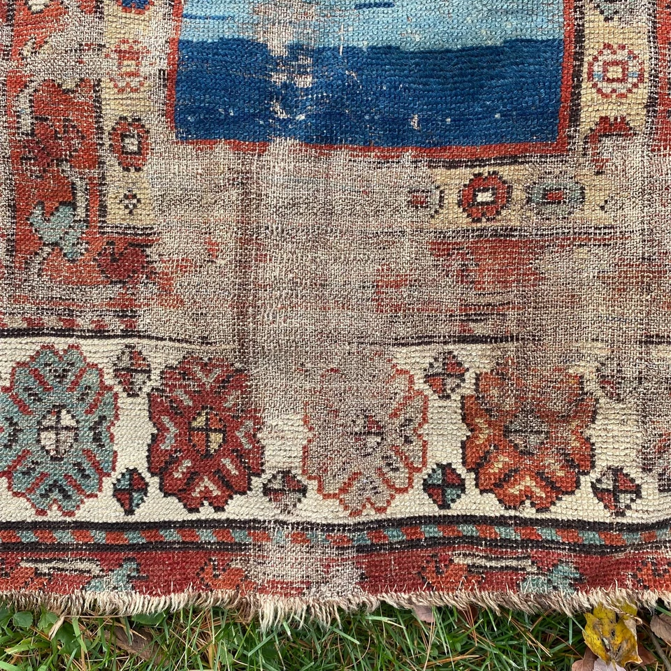 Antique Rug 3' 5 x 7' 5 Blue Hand Knotted Caucasian Wool Oriental Rug - Image 4 of 4