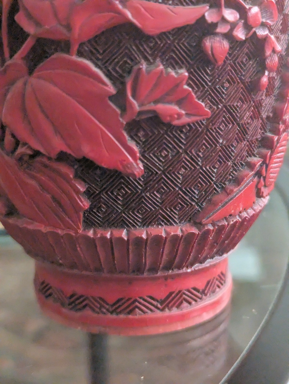 Vtg Floral Cinnabar Vase Scenic Panel Art 9 in Chinoiserie Decor Brass Interior