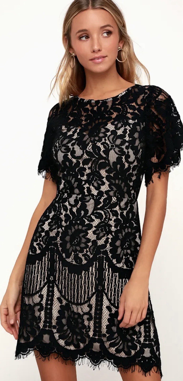 Lulus Pearson black lace short sleeve cocktail minidress Size S